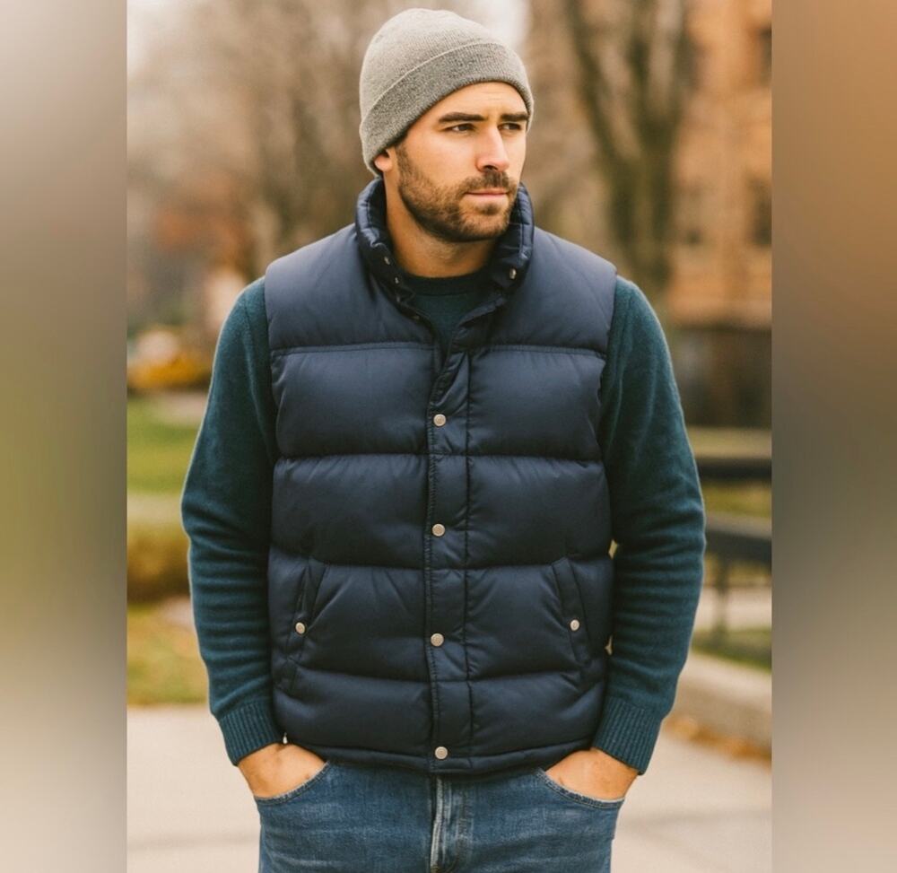 Men's J Crew Blue Puffer Vest Size X-Large